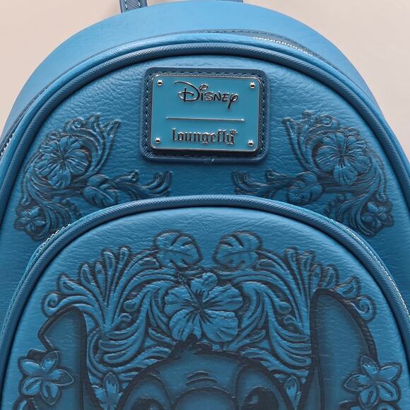 Loungefly Disney Lilo & Stitch Hibiscus Embossed Floral Mini Backpack New - Picture 6 of 7
